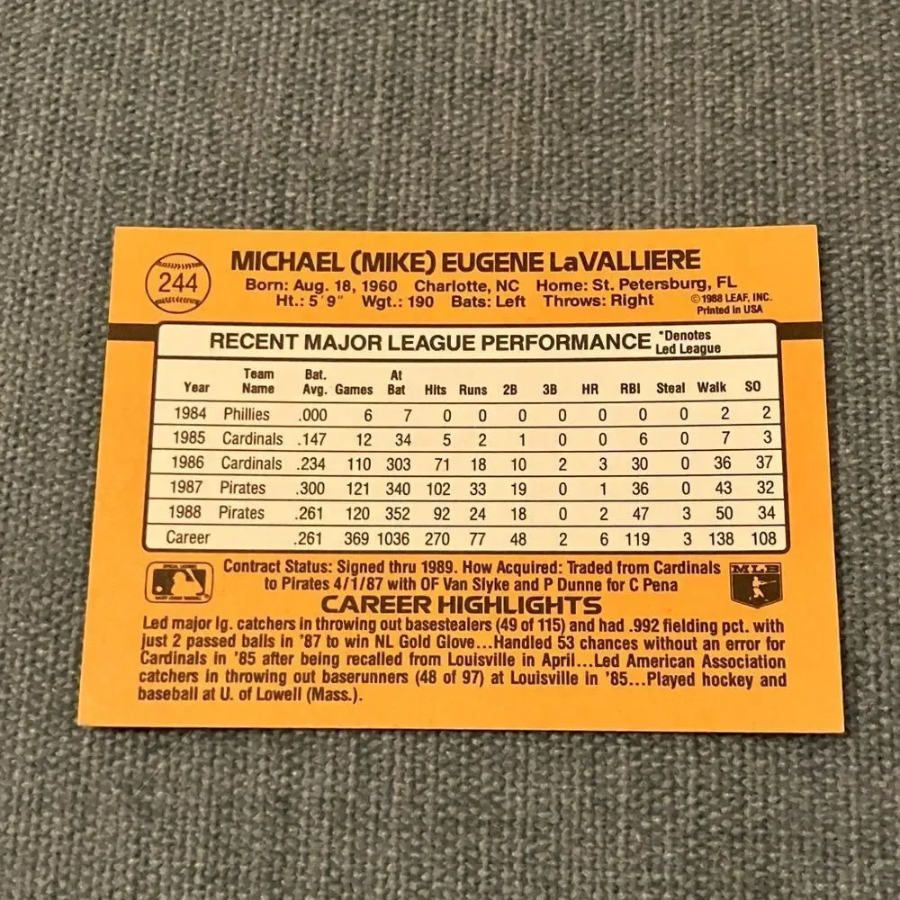 1989 Donruss Pittsburgh Pirates Baseball Card Trading Card
